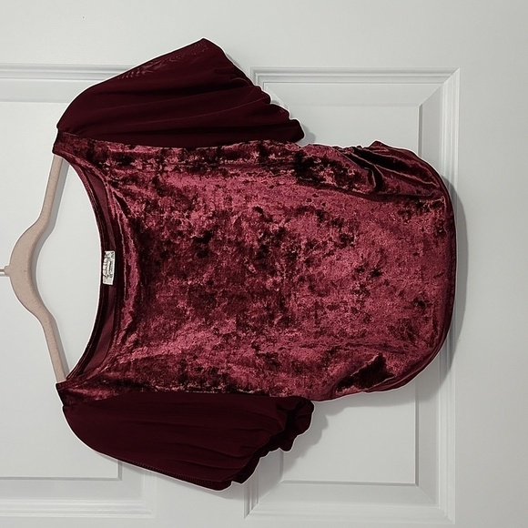 NWOT FREE PEOPLE INTIMATELY Burgundy Midnight mood velvet mesh sleeves c… - Picture 4 of 9
